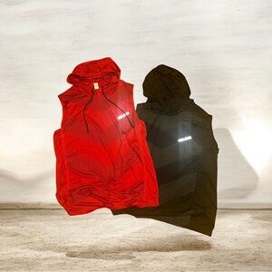 Red and Black Sleeveless Hooded Tees